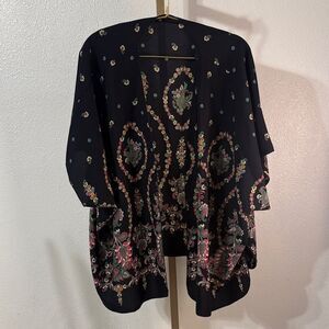 Papermoon- Short Black Kimono with Floral Accents
